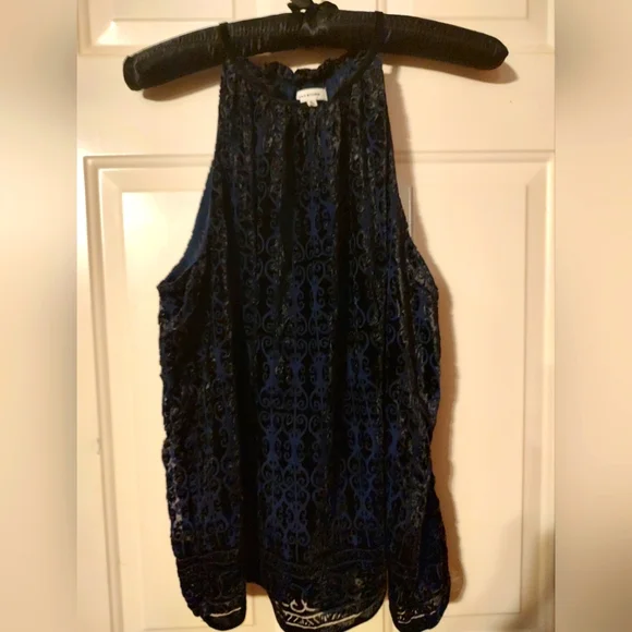 🐦 Beautiful Max Studio Flocked Velvet Scrolled Damask Camisole Tank Blouse - XL - Picture 4 of 16